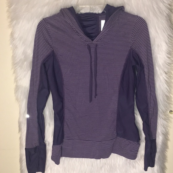 Mondetta Tops - Mondetta Purple Stripped Hooded Top w Thumbholes